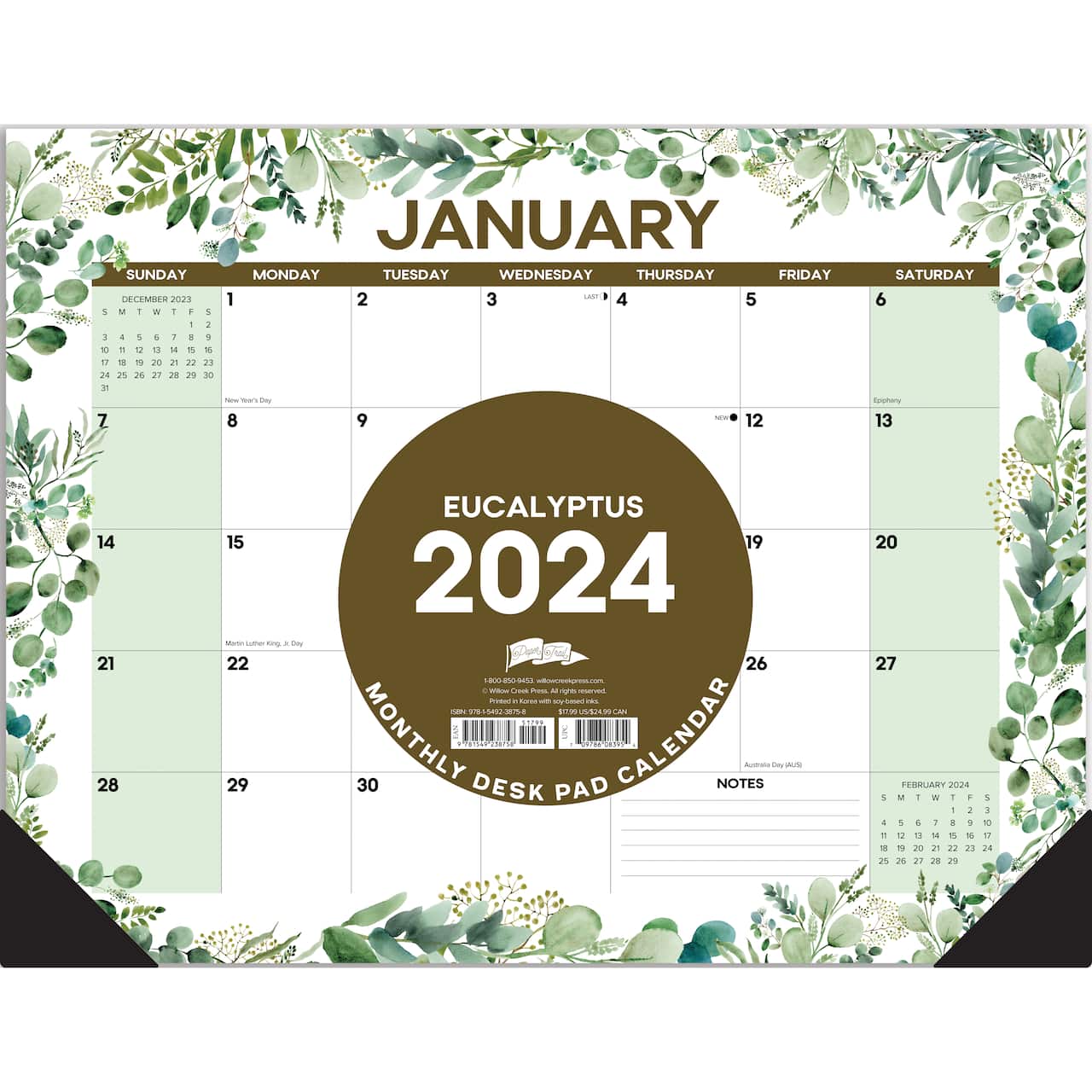 2024 Eucalyptus &#x26; Succulents Monthly Desk Calendar